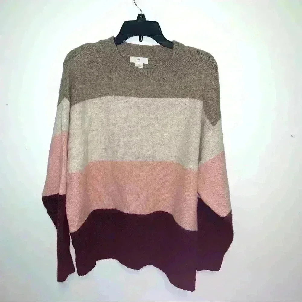 H&M LOGG Striped Cozy Sweater Womenโsโ Size Medium Oversized